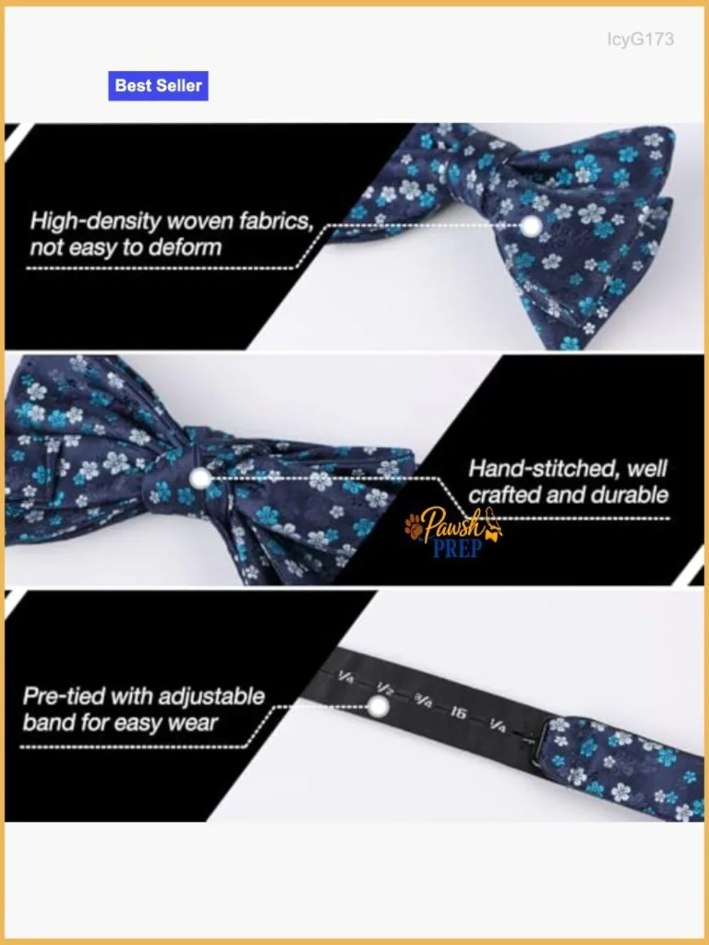Pre-Tied Floral Bow Tie & Pocket Square Set, Silk Feel Polyester, Formal Wear
